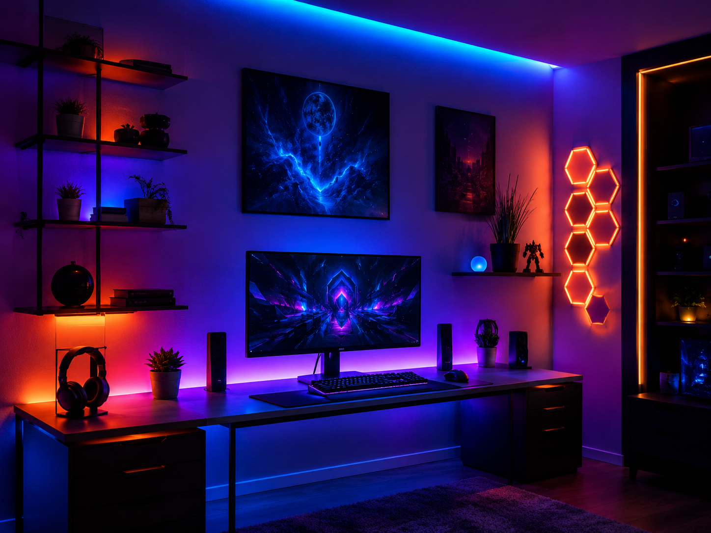Iluminación LED para setup gaming con luces ambientales de colores